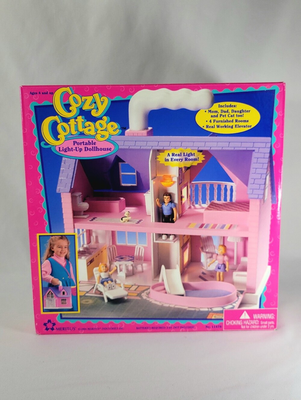 Vintage Cozy Cottage Portable Light Up Doll House 1994 Meritus 11478 - NIB